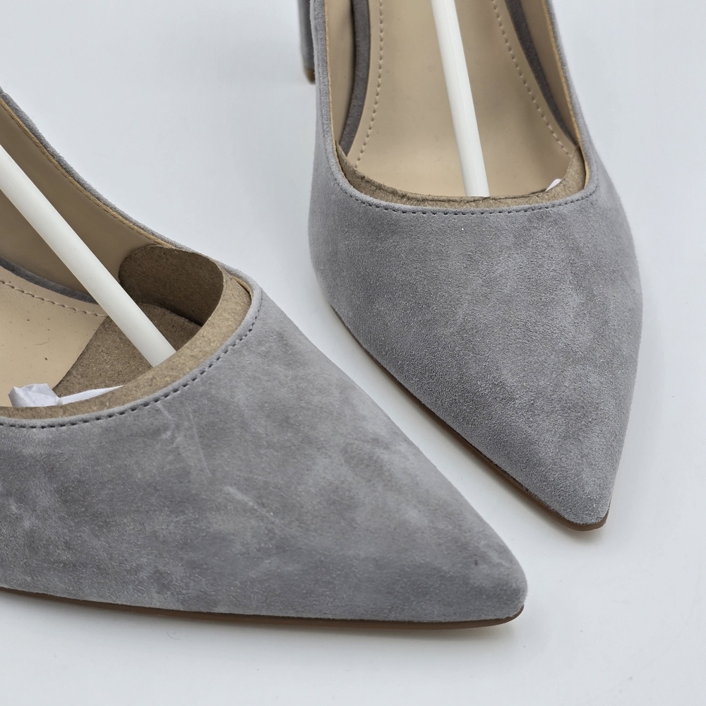 NWOT Marc Fisher LTD Abilene Block Heel Pointy Toe Pumps, Light Grey Suede, 11M - Picture 3 of 14
